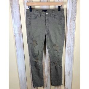 Bebe Distressed Olive Green Skinny Jean